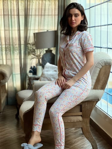 بجامة صيفي ابيض مشجر بالالوان قطن بنجلاديشي رقم 11