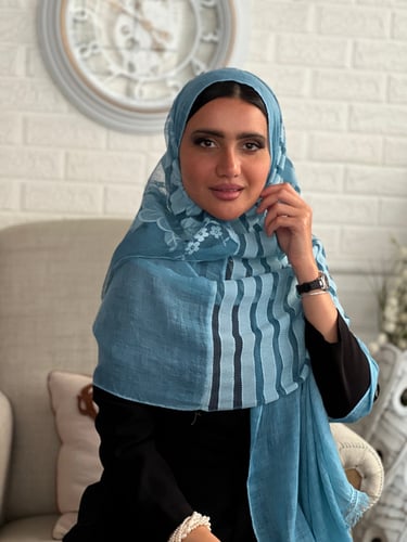 طرحة تركواز اخضر لينن خفيفه وباردة مطرزة بالخيوط ر...