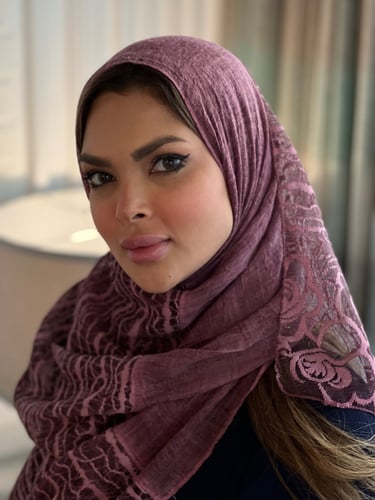 طرحة وردي غامق لينن خفيفه وباردة مطرزة بالخيوط رقم