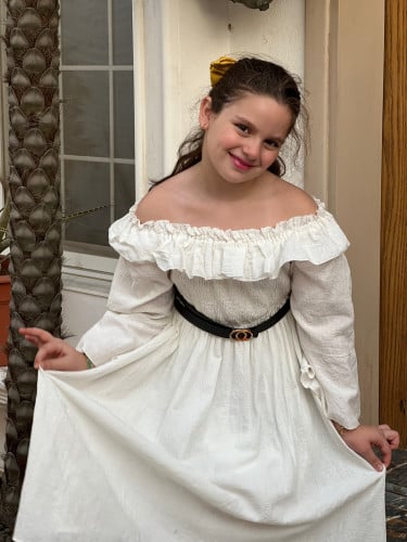 فستان بناتي اخضر ساده مع حزام رقم 4