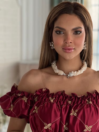 فستان عودي تفته عالية الجودة مطرز بخيوط القصب الذه...