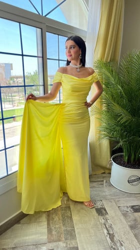 فستان سهره حرير اصفر راقي