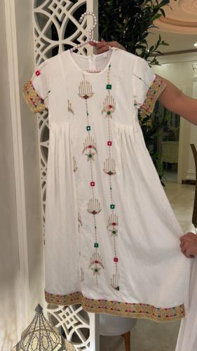 دراعة الطفلة رمضانية لون ابيض تطريز بدوي انيقه ومن...