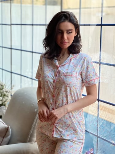 بجامة صيفي ابيض مشجر بالالوان قطن بنجلاديشي رقم 11