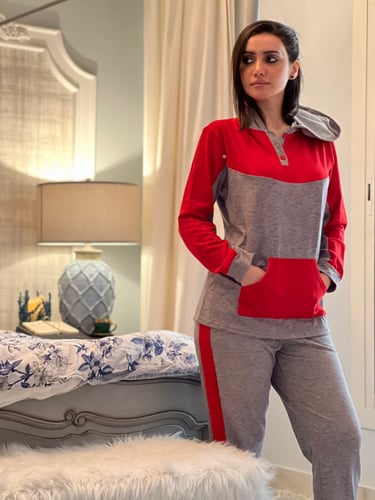 ترينق قطن ناعم رصاصي واحمر رقم 7