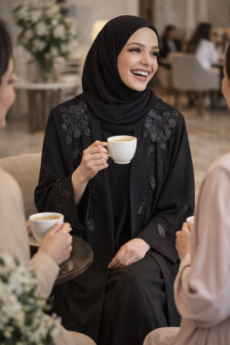 عباية سوداء فخمه ورزه مناسبه للسهرات والعزايم