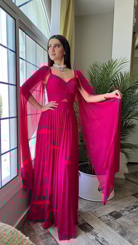 فستان سهره احمر شيفون بليسيه راقي