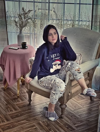 بيجامة مخمل شتوية كحلي ورصاصي رقم 2
