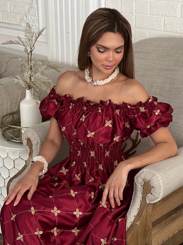 فستان عودي تفته عالية الجودة مطرز بخيوط القصب الذه...