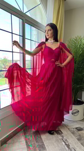 فستان سهره احمر شيفون بليسيه راقي