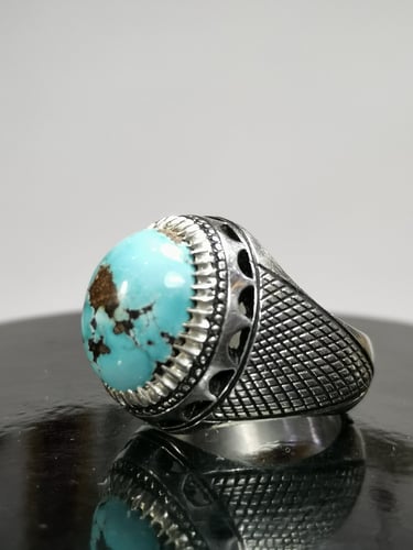 خاتم الفضة بحجر فيروز نيشابوري ايراني بصياغة الأست...