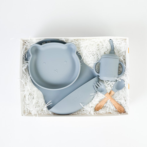 طقم طعام سيليكون ازرق مع التغليف