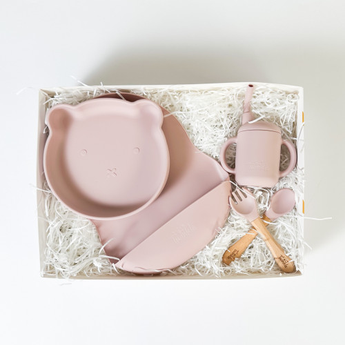 طقم طعام سيليكون مكون من 6 قطع وردي