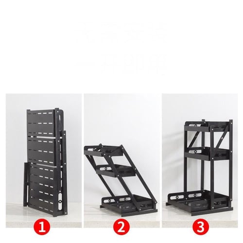 حامل تخزين متعدد الأرفف قابل للطي مصمم بشكل عصري