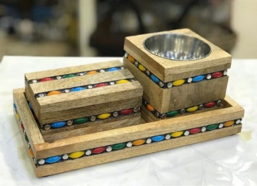 طقم مبخره خشبيه مرصعه بالكريستال 3 حبات