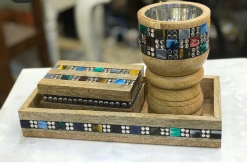 طقم مبخره خشبيه مرصعه بالكريستال 3 حبات