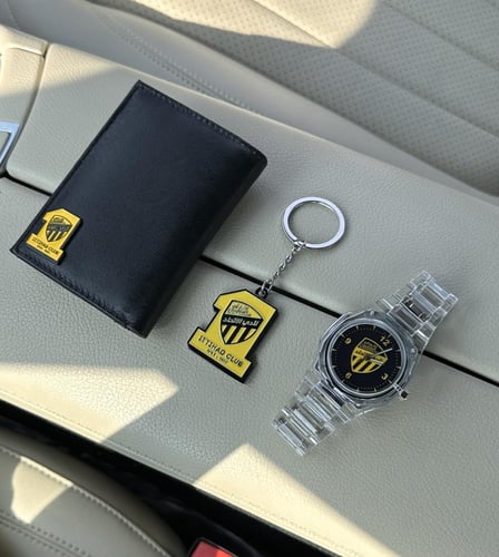 طقم ساعة الاتحاد الشفافة + محفظة الاتحاد + ميدالية