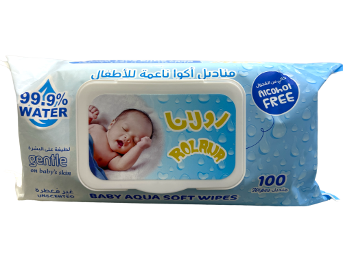 مناديل مبلل غير معطرة رولانا أكوا للأطفال ١٠٠ مندي...
