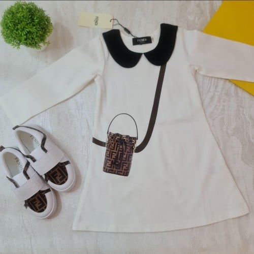 فستان قطني بناتي أنيق ابيض