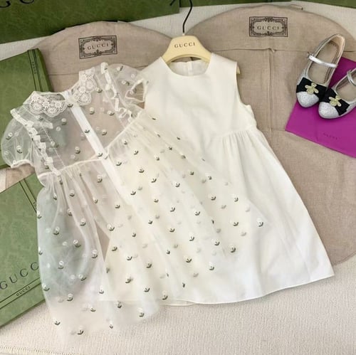 فستان بناتي جميل جدا من قطعتين ، اللون بيج