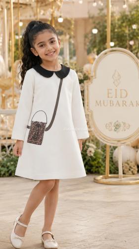 Elegant white cotton girls' dress