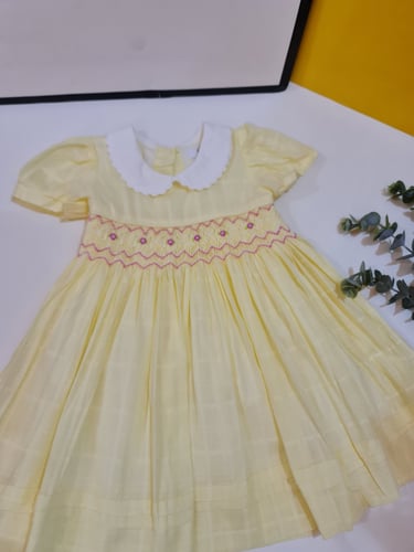فستان بناتي قطني اللون الاصفر البارد الجميل