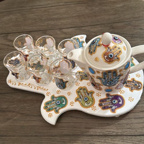 طقم الشاي شكل الكف شغل يدوي