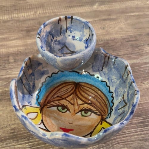 وعاء خزفي برسومات يدوية وعاء للاطعمه والصغير للصوص...