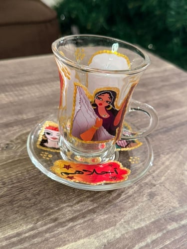 طقم 6 استكانات شاي ستايل بنت الجيران برسومات يدوية