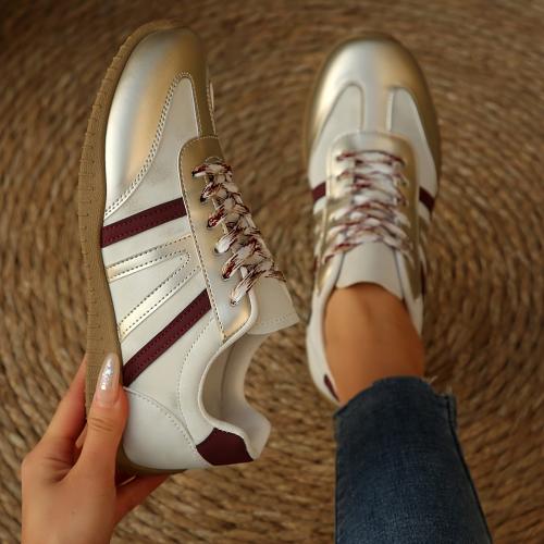 جزمة بنقشة مخططة، تصميم حجب الألوان الأحمر والذهبي...