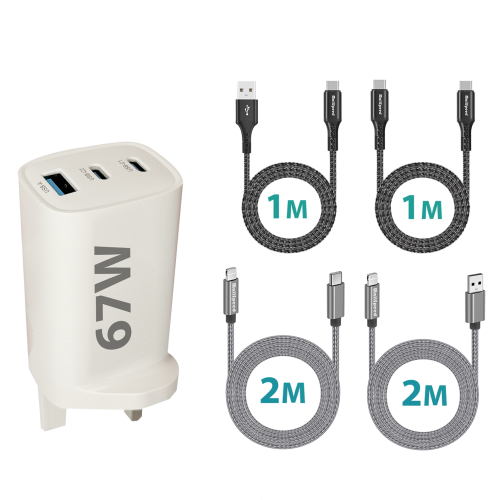 بكج الشحن السريع اربع كيابل مع فيش بثلاث منافذ يدع...