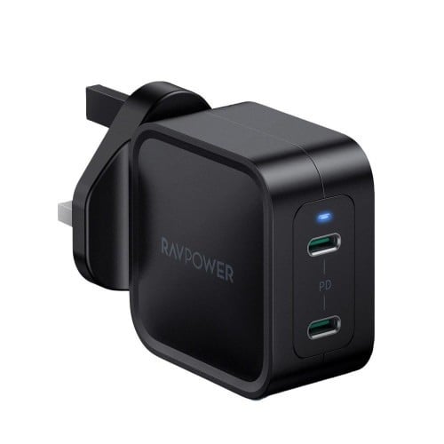 RAVPOWER - شاحن جداري اسود منفذين PD ا 40W م/PC152...