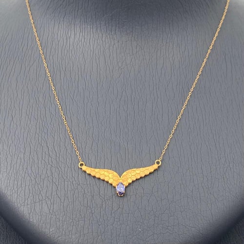 طقم جناح الصقر ذهب عيار 21 وزن 3.56 جرام بفص ازرق...