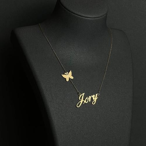 عقد ذهب باسم Jory مع فراشة بتصميم خاص قلادة ذهب با...