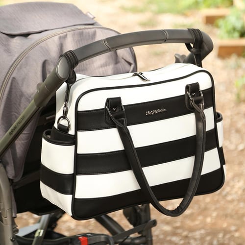 حقيبة جلد بتصميم مخطط - أسود