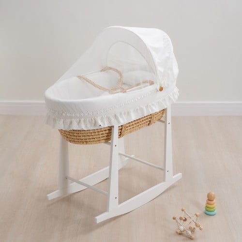 سلة موسى مع حامل هزاز أبيض