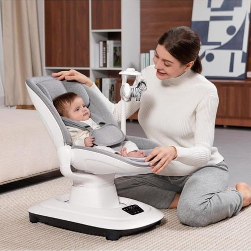 مهد أطفال كهربائي متعدد الوظائف - رمادي فاتح