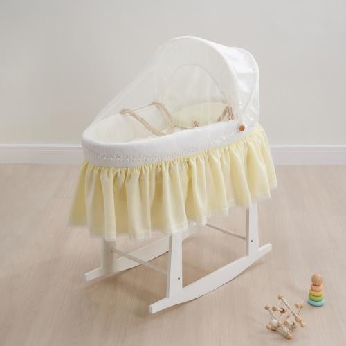 سلة موسى بخامة اللنن مع حامل هزاز أبيض