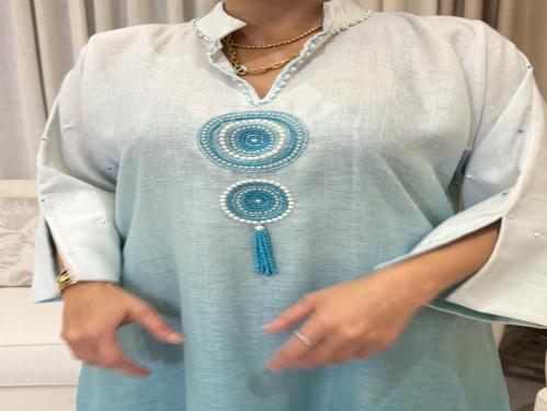 جلابيه بتصميم ناعم وأنيق من اللنن الهندي الطبيعي و...