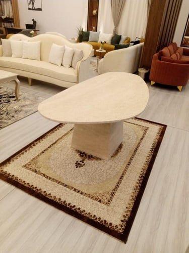 طاولة طعام بيضاوية من رخام ترافنتينو الفاخر | تصمي...