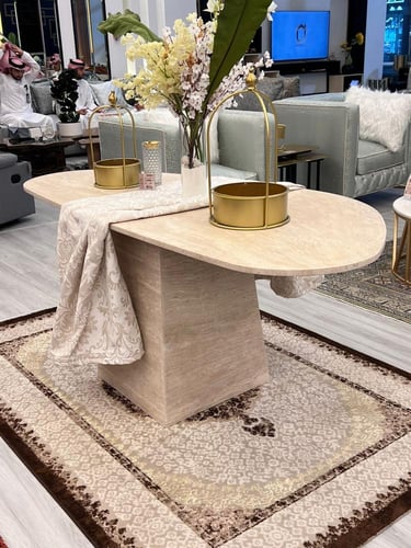 طاولة طعام بيضاوية من رخام ترافنتينو الفاخر | تصمي...
