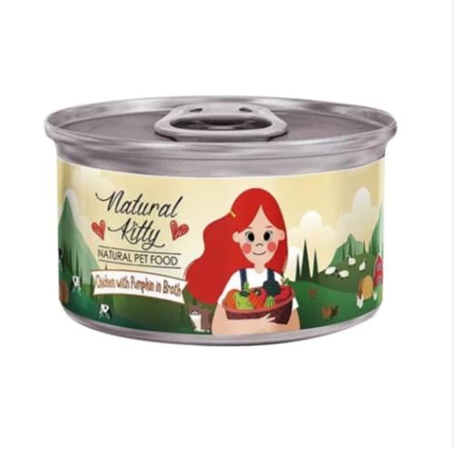 طعام قطط معلب طبيعي، دجاج كيتي مع قرع في مرق - 80...