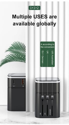 رأس شاحن المسافر (نوع- C + مخرج USB مزدوج) - قابس...