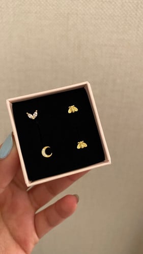 حلق بيرسينق ذهبي مطلي عيار 18 وفضه عيار 925