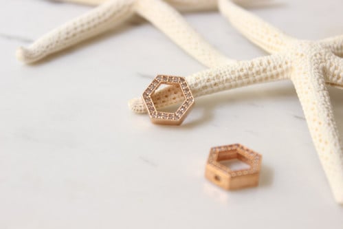 Rose Gold Plated Micro Pave Hexagon , White Hexago...