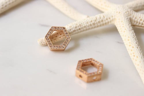 Rose Gold Plated Micro Pave Hexagon , White Hexago...