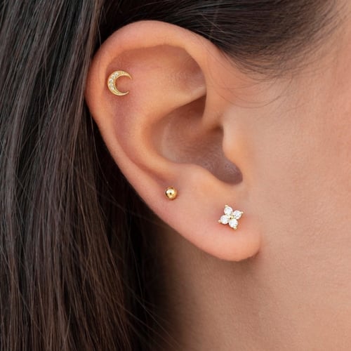 حلق بيرسينق ذهبي مطلي عيار 18 وفضه عيار 925