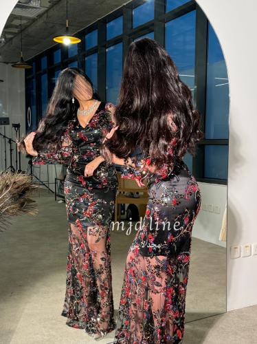 فستان عاليه تطريز وشك يدوي