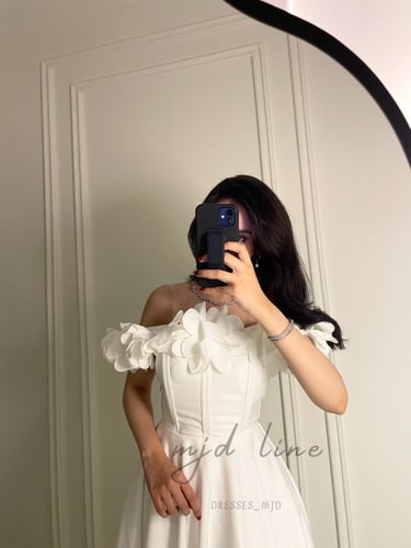 فستان ورود ابيض اوف شولدر ميدي