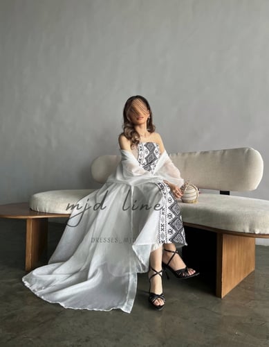 جلابية غادة ، قطعتين ابيض تطريز اسود